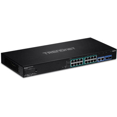 TRENDnet TPE-3018LS 18-Port Gigabit Poe+ Surveillance Switch, 16x Gigabit PoE+, 2x Shared Gigabit ports (RJ-45 or SFP), 30W/Port, Rackmount